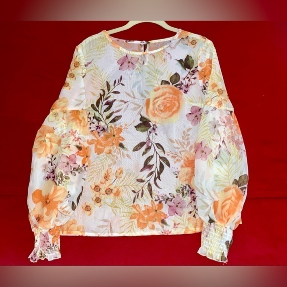 Shein Multi Colored Long Sleeve Top Orange M